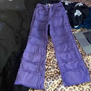 ragged purple fringed wide-leg jeans (s: 24)